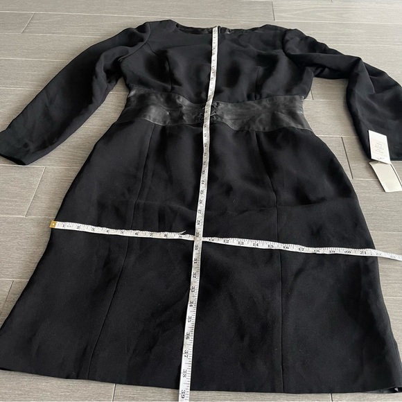 NWT SHANI Black Long Sleeve Sheath Pencil Dress Leather Corset Waist 12 Vintage - Picture 16 of 16